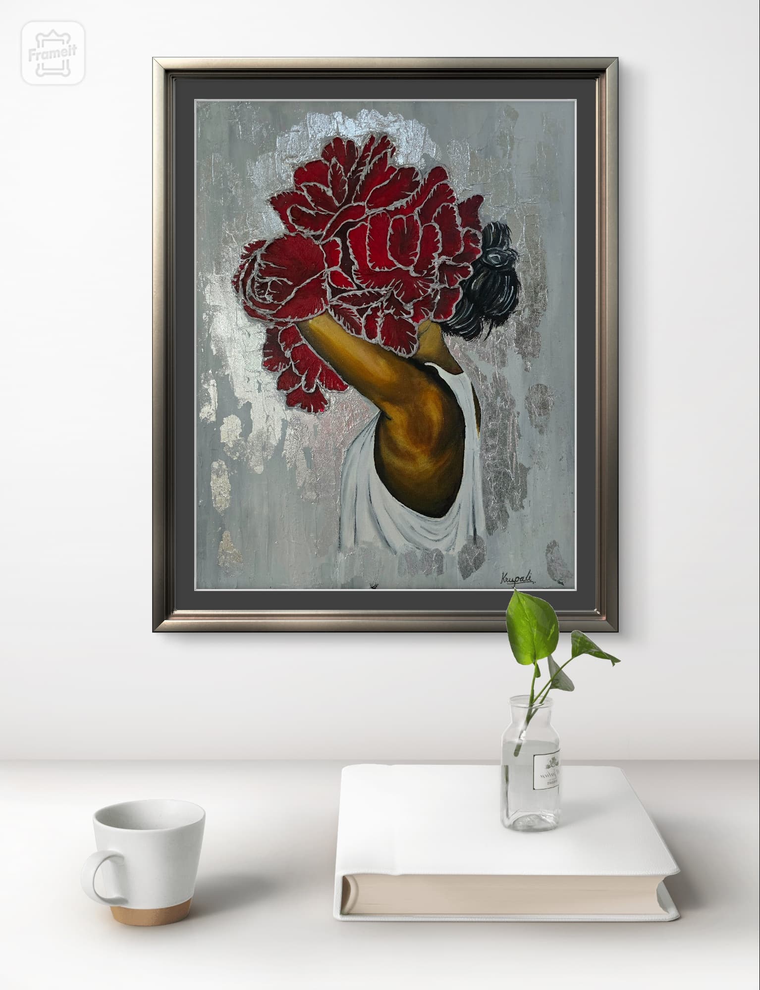 Lady — gold foil, acrylic, resin & piping